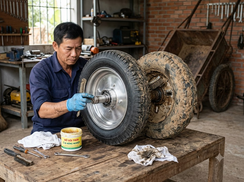 Bảo trì bánh xe đẩy trong môi trường nông nghiệp như thế nào?