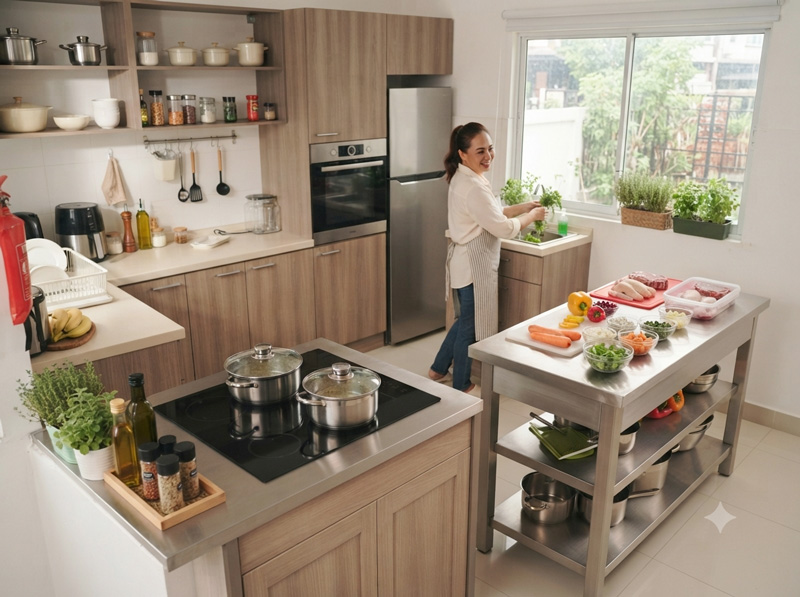 Cách bố trí khu vực chế biến an toàn khi nấu tiệc tại nhà
