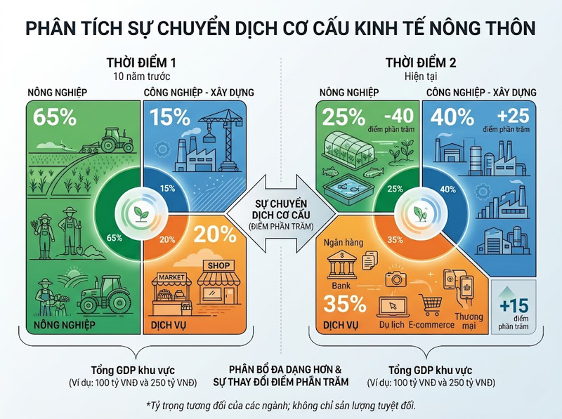 Chỉ báo cơ cấu kinh tế nông thôn nào phản ánh rõ sự chuyển dịch?