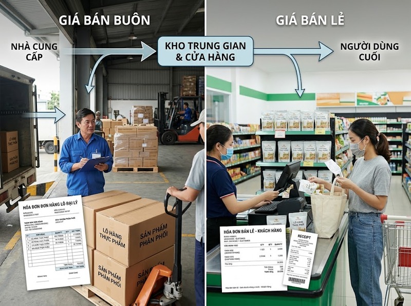 Phân biệt giá bán buôn và giá bán lẻ theo khâu bán và chi phí