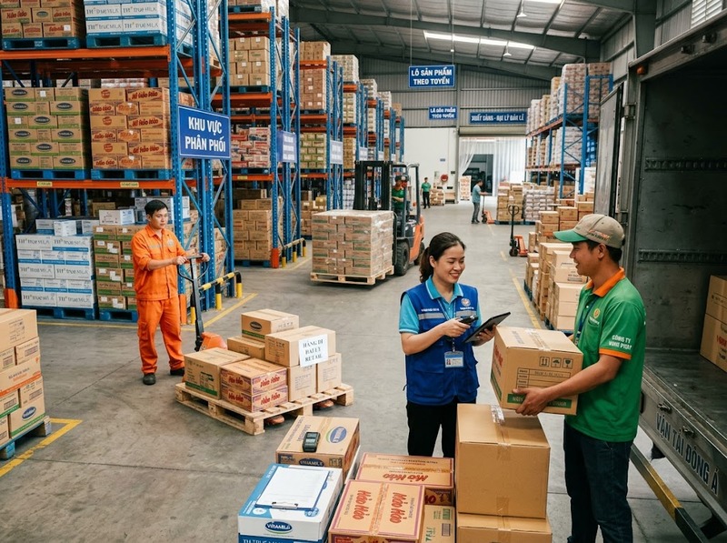 Lưu thông hàng hóa từ nơi sản xuất qua các khâu đến người mua