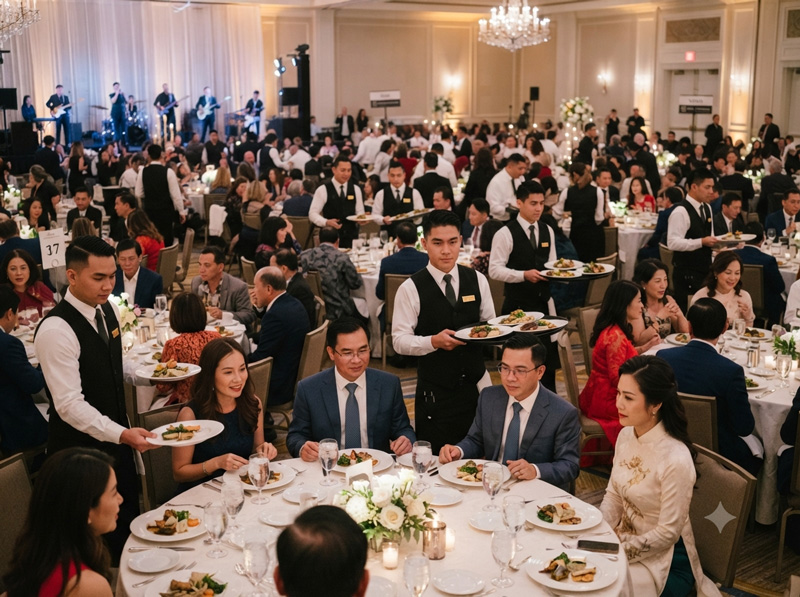 Cách bố trí nhân công phục vụ cho đám tiệc đông khách