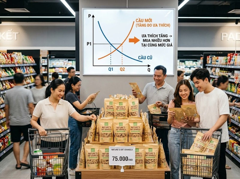 Thị hiếu và cầu thay đổi khi sở thích người tiêu dùng dịch chuyển