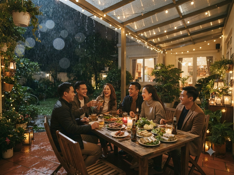 Kinh nghiệm tổ chức tiệc sân nhà vào mùa mưa