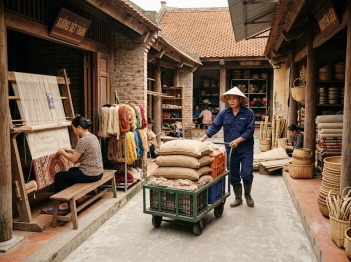 Ứng dụng xe đẩy hàng trong vận chuyển nguyên liệu tại làng nghề